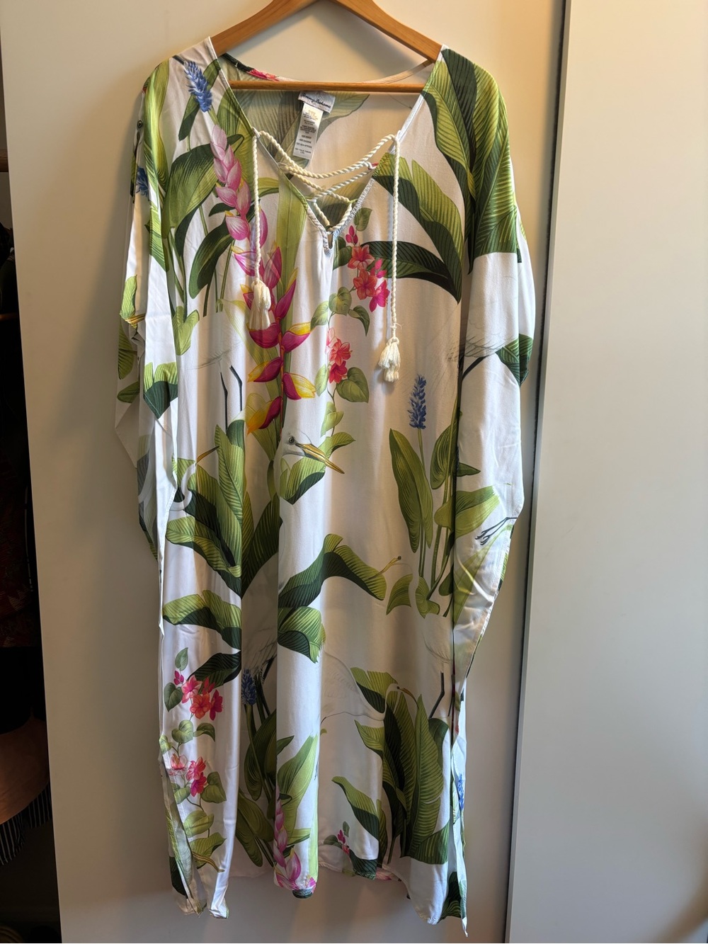 Tommy Bahama Tropical Floral V-Neck Kaftan in White and Green